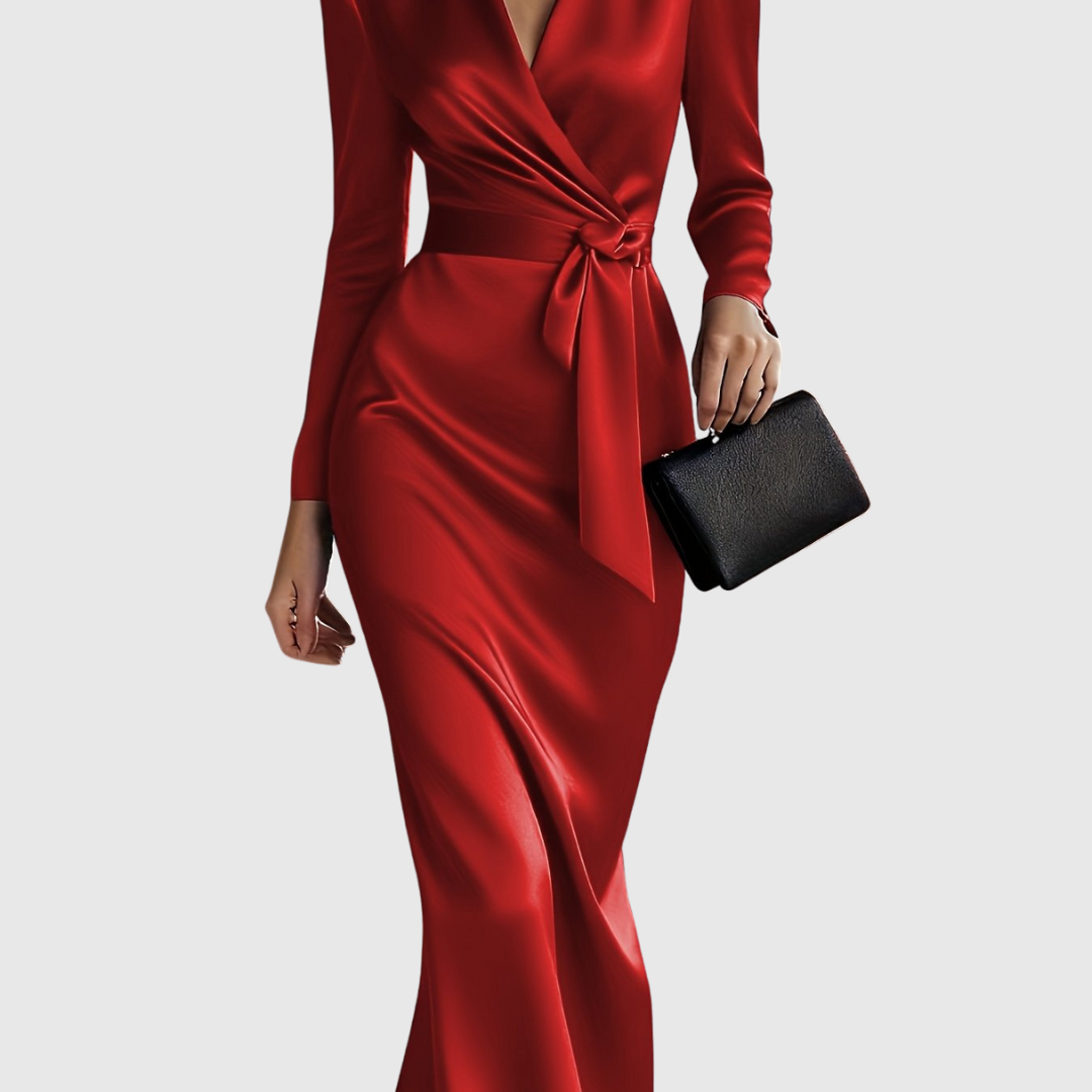 Elene | Solid Color Satin Long Sleeve Dress