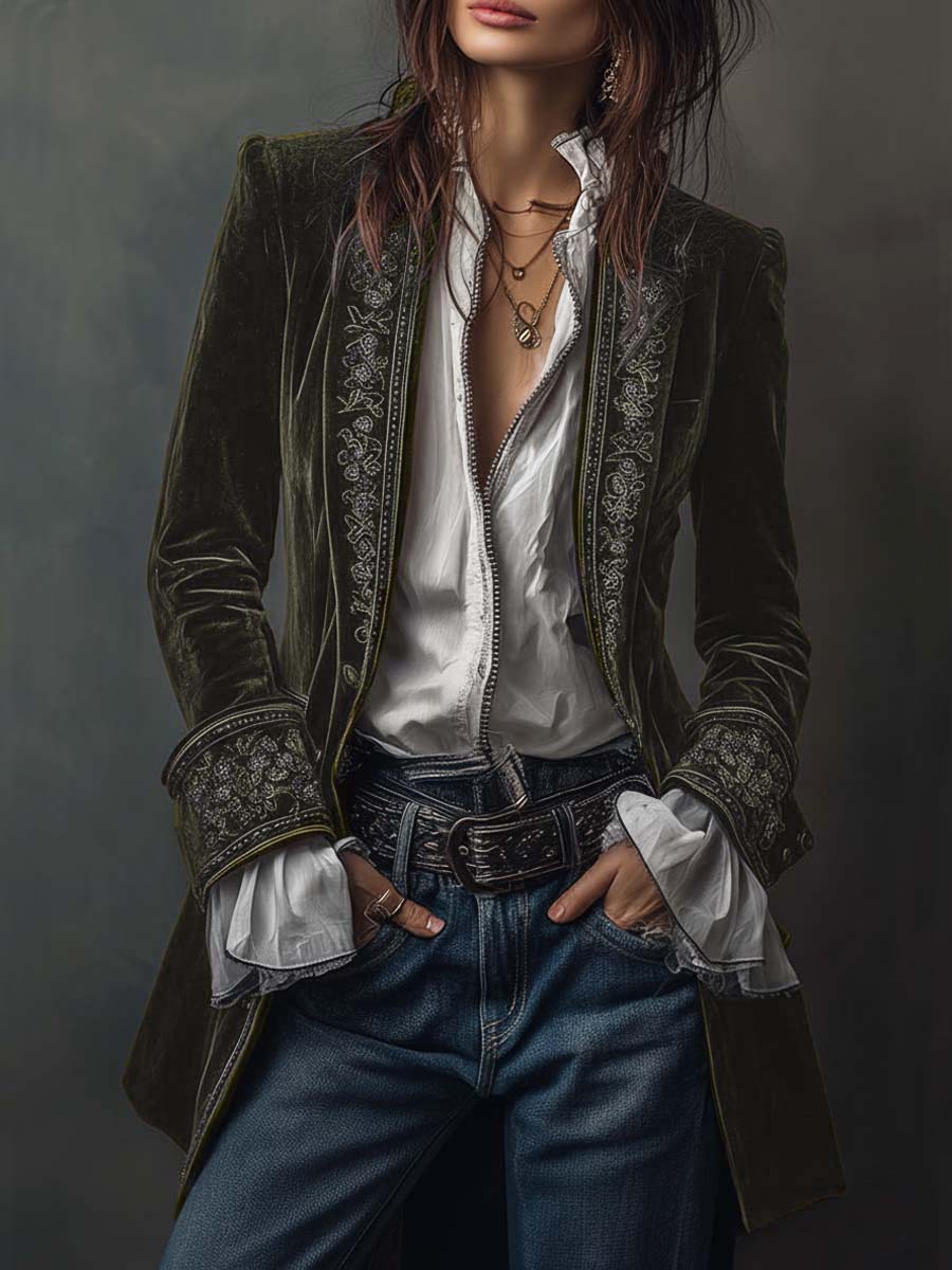 Imogen | Elegant Embroidered Velvet Jacket