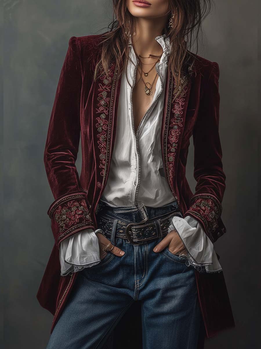 Imogen | Elegant Embroidered Velvet Jacket