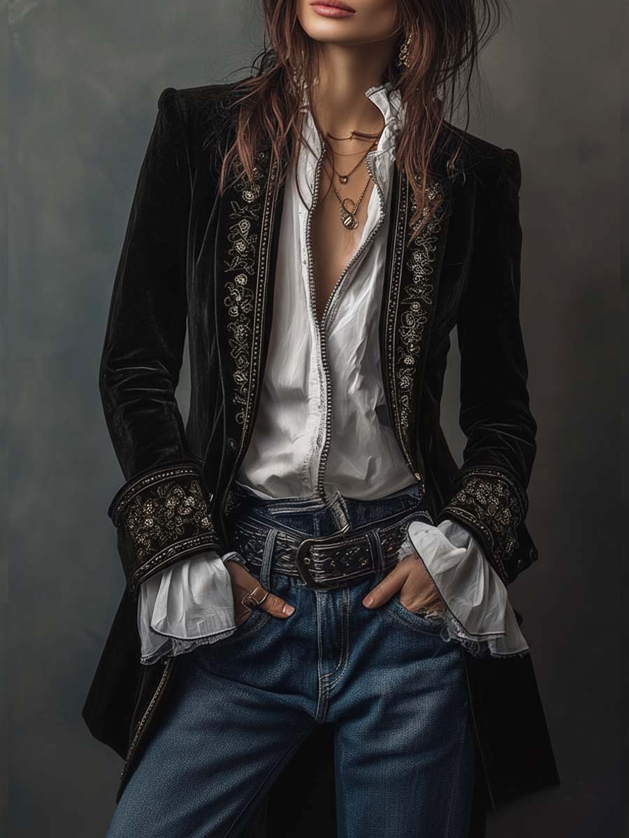 Imogen | Elegant Embroidered Velvet Jacket