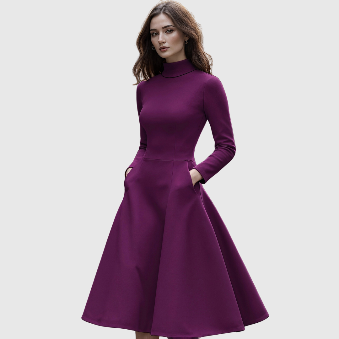 Lillie | High Neck Long Sleeve A-Line Dress