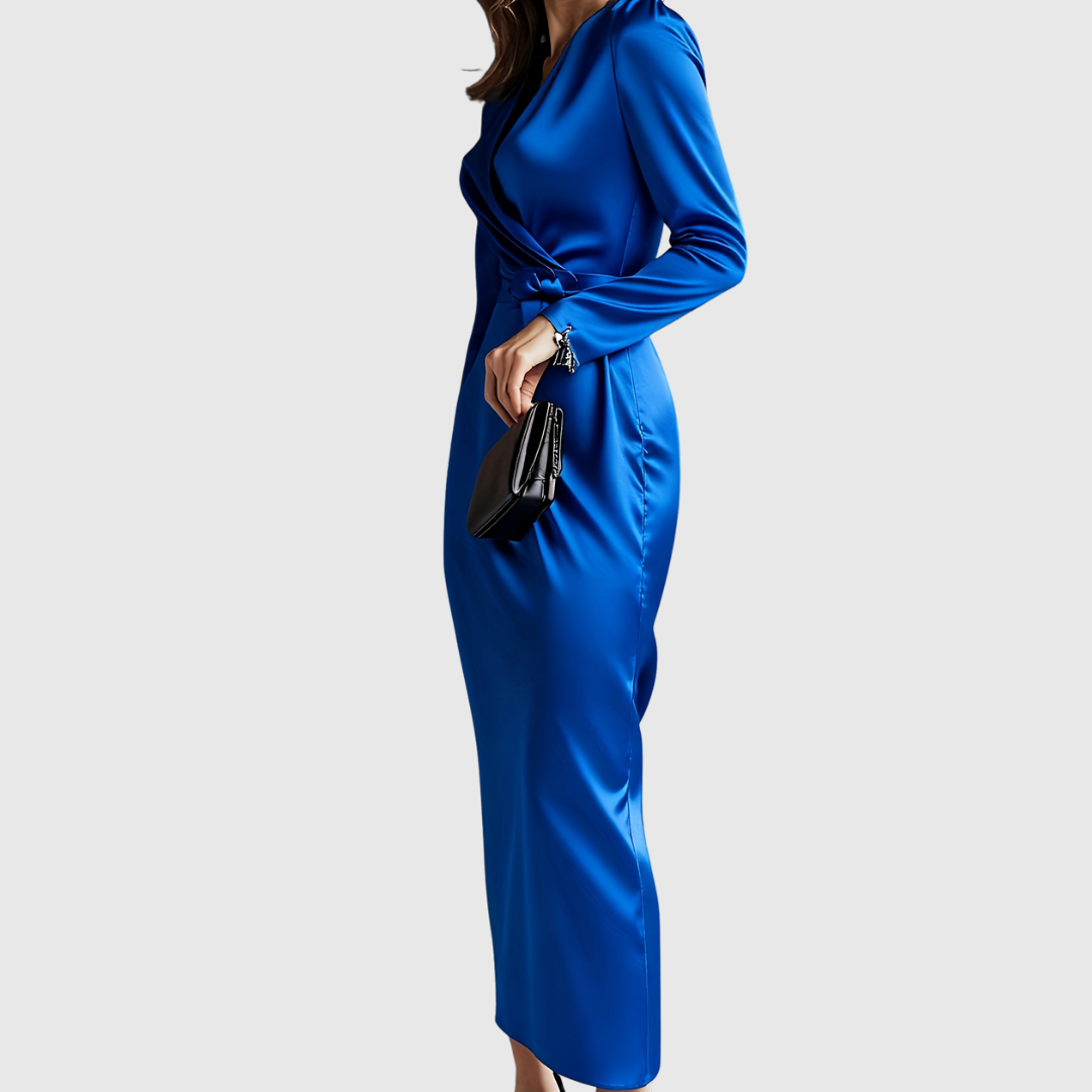 Elene | Solid Color Satin Long Sleeve Dress
