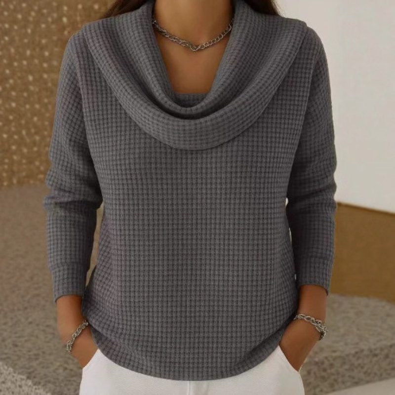 Catherine | Warm Waffle Knit Jumper with Elegant Cowl Neck