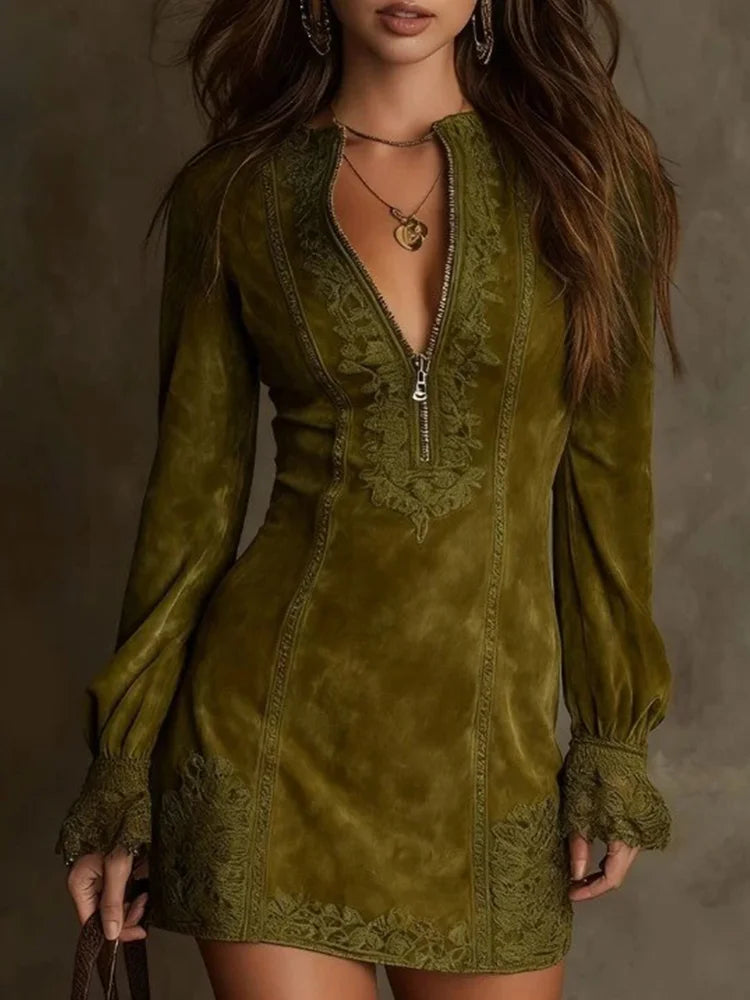 Estelle | Suede Lace Mini Dress