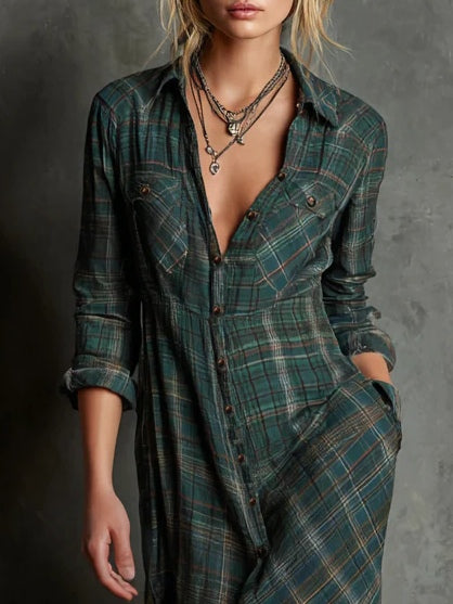 Harlow | Long Plaid Shirt Dress