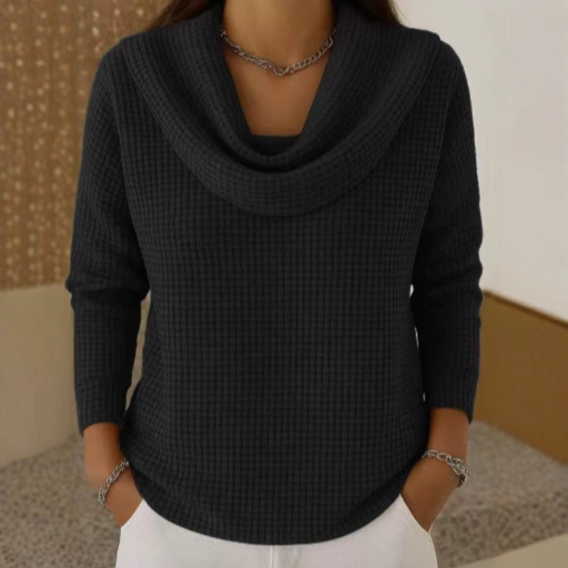 Catherine | Warm Waffle Knit Jumper with Elegant Cowl Neck
