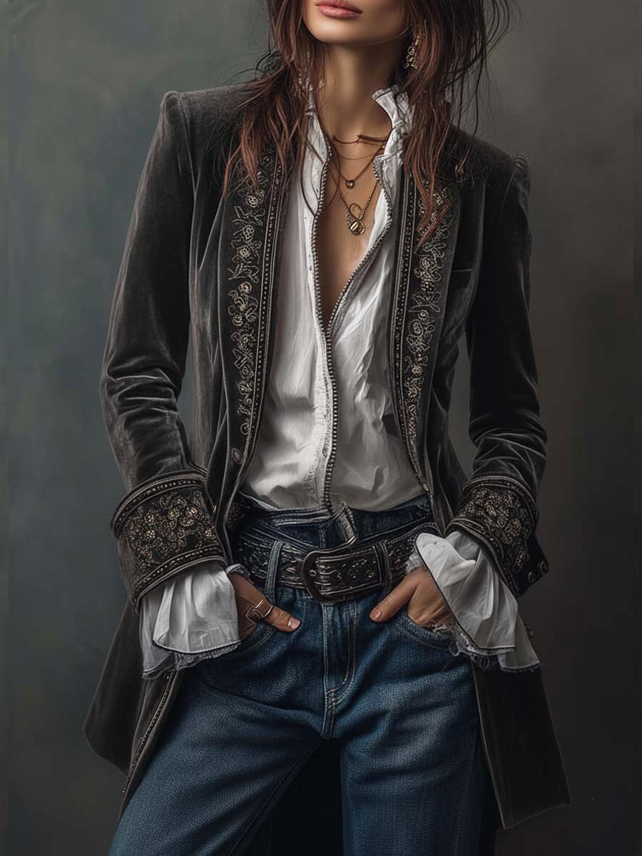 Imogen | Elegant Embroidered Velvet Jacket