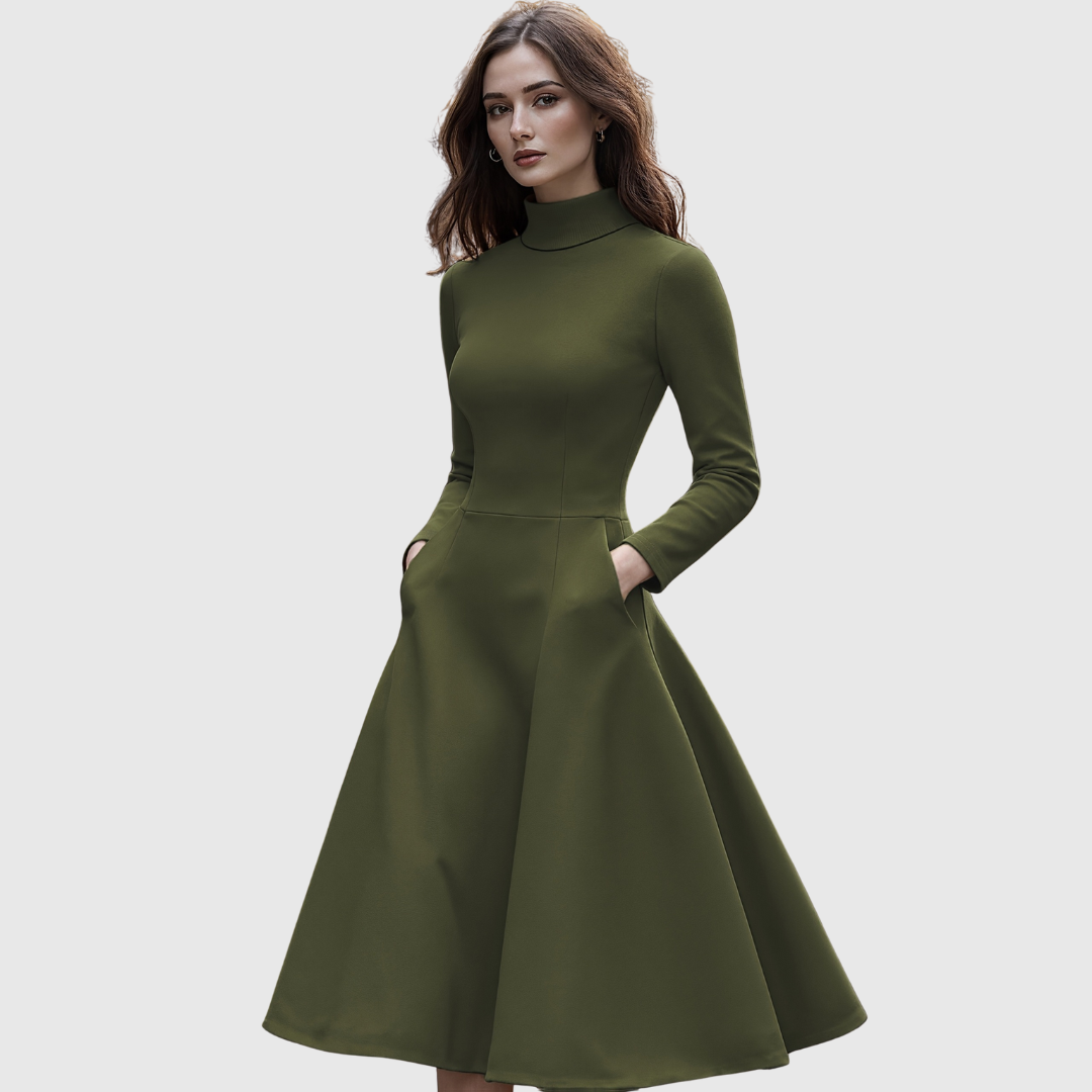 Lillie | High Neck Long Sleeve A-Line Dress
