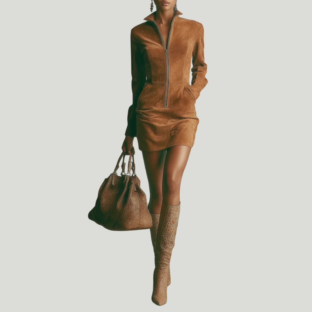 Aubrey | Suede-Look Zip Front Dress