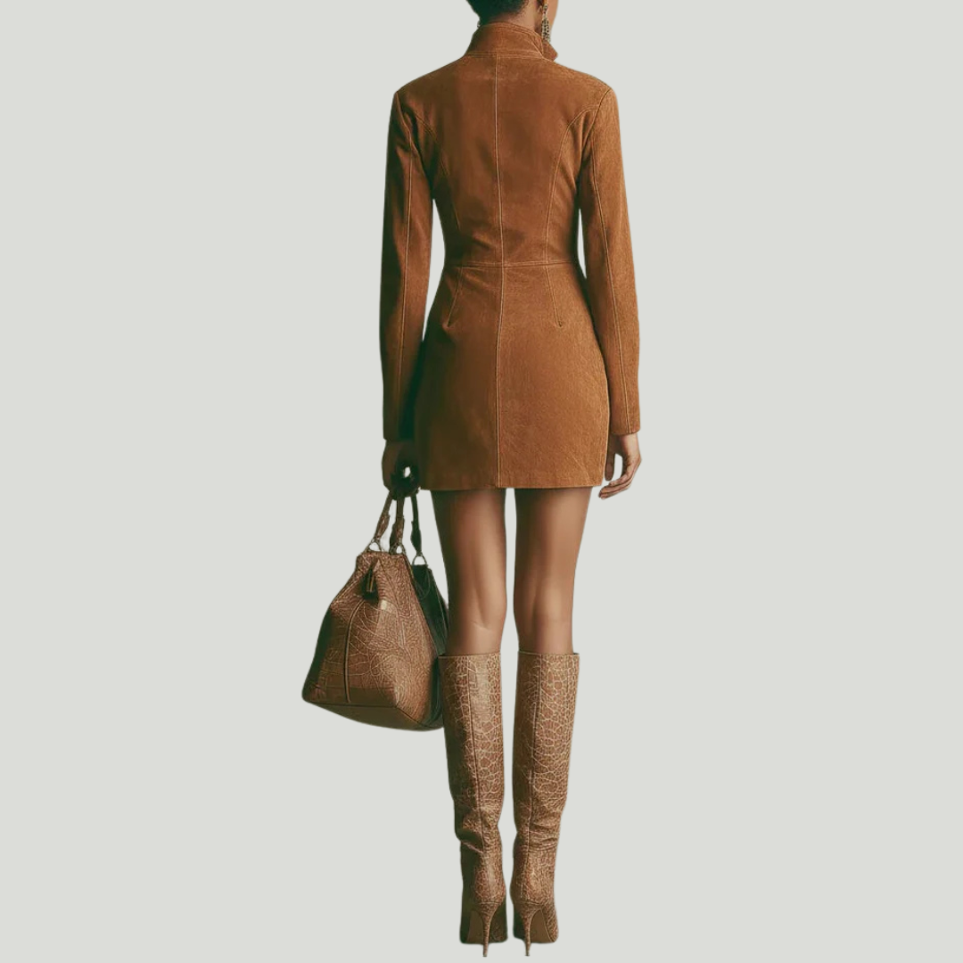 Aubrey | Suede-Look Zip Front Dress