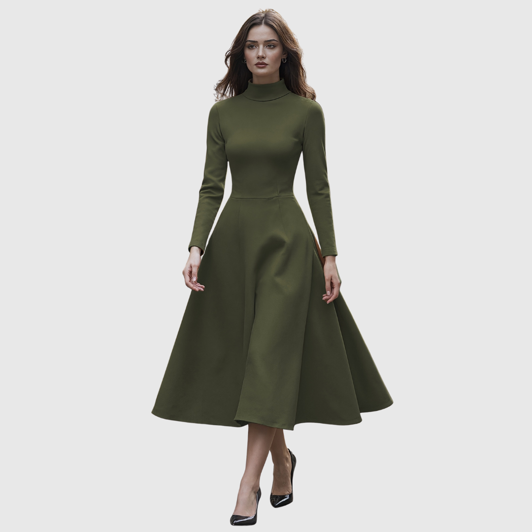 Lillie | High Neck Long Sleeve A-Line Dress