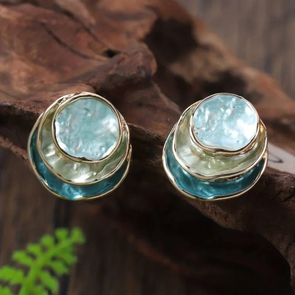 Vintage hand-painted multi-layered round earrings