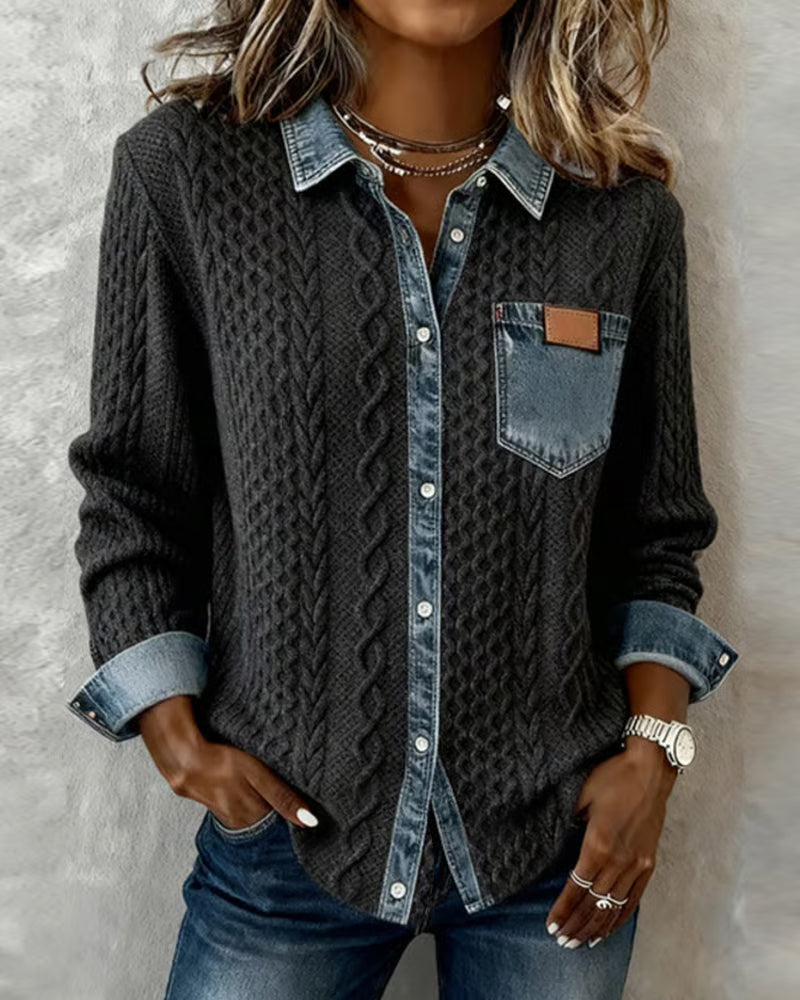 Ruby | Long Sleeve Shirt with Denim Details