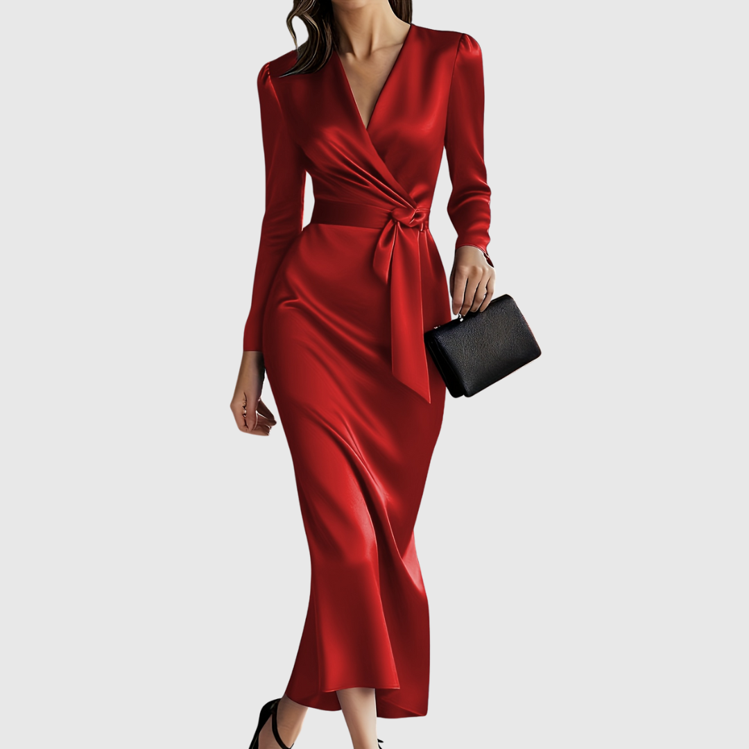 Elene | Solid Color Satin Long Sleeve Dress