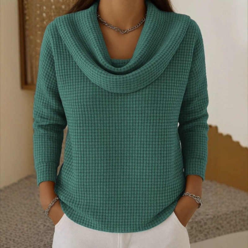Catherine | Warm Waffle Knit Jumper with Elegant Cowl Neck