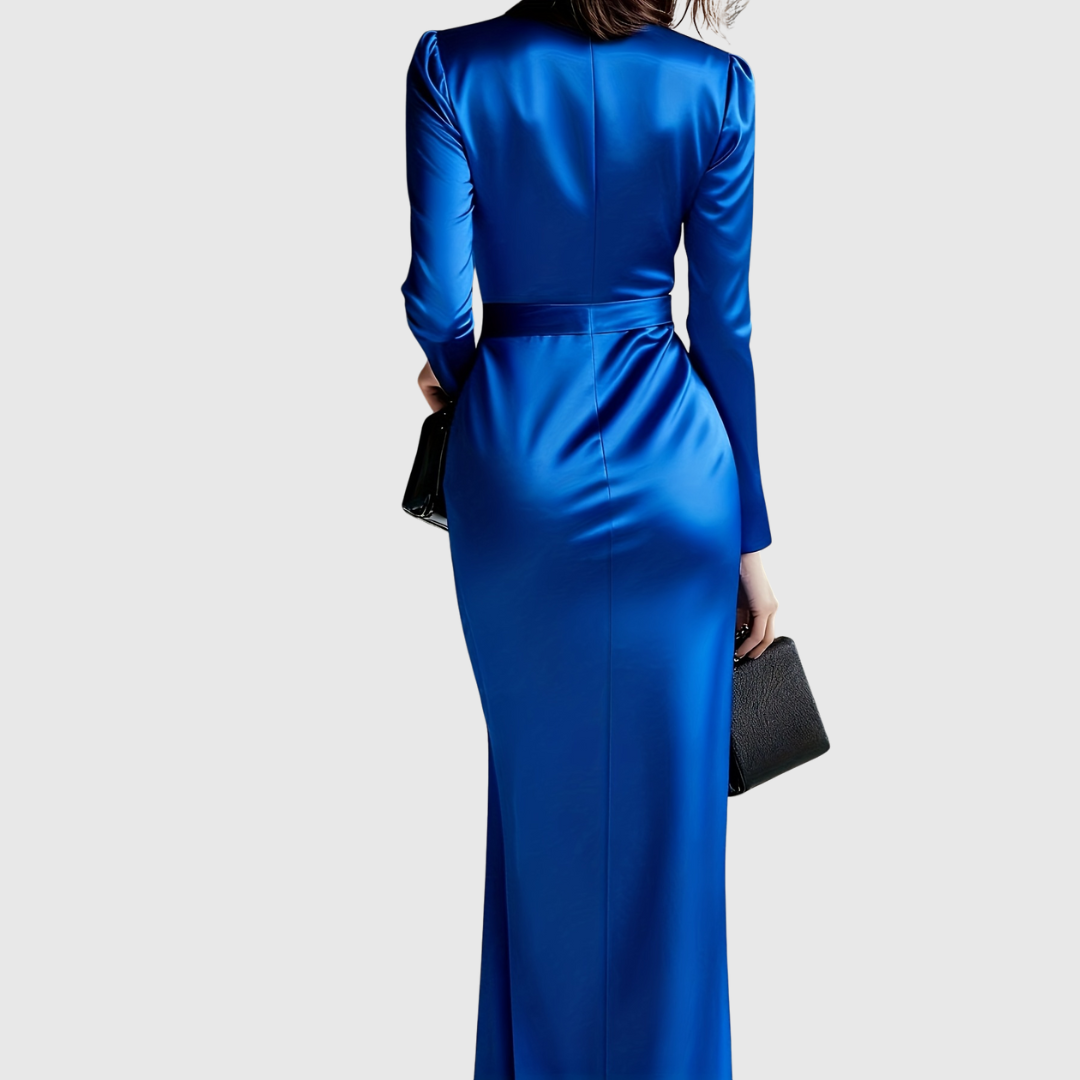 Elene | Solid Color Satin Long Sleeve Dress