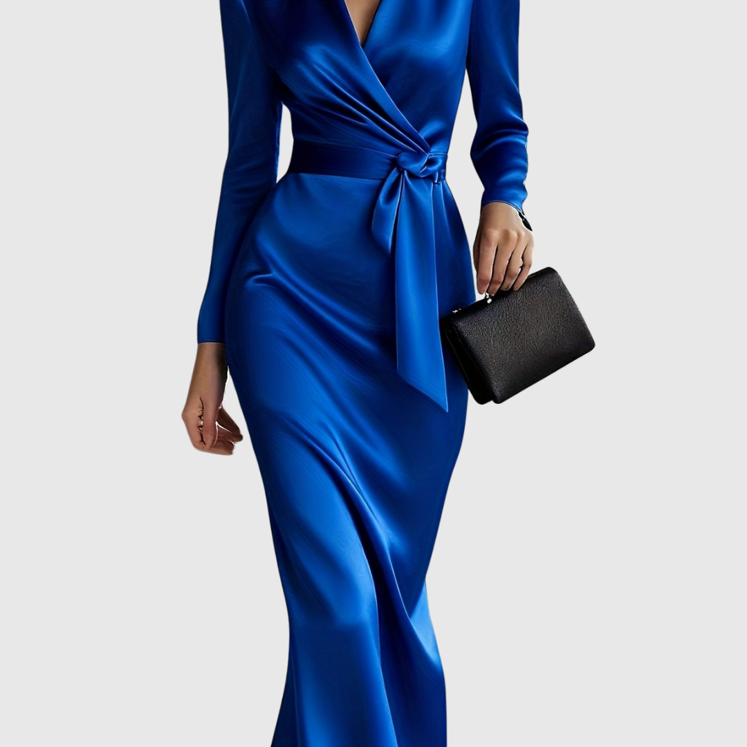 Elene | Solid Color Satin Long Sleeve Dress