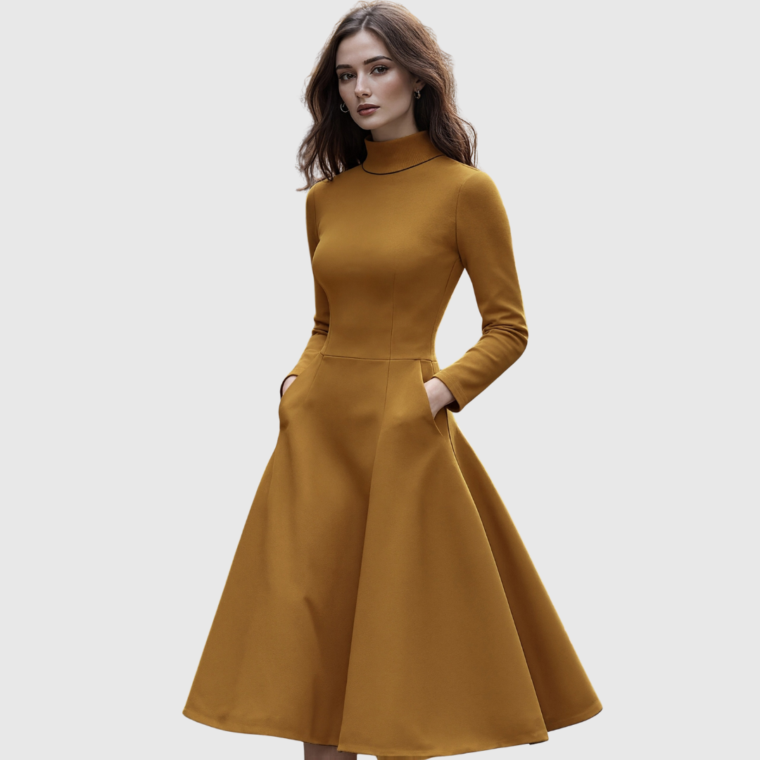 Lillie | High Neck Long Sleeve A-Line Dress