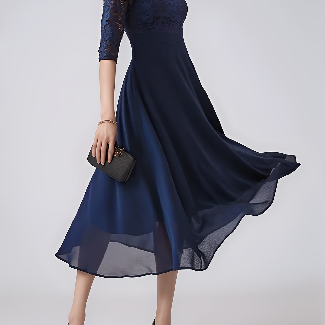 Claara | Navy Blue Chiffon Evening Gown