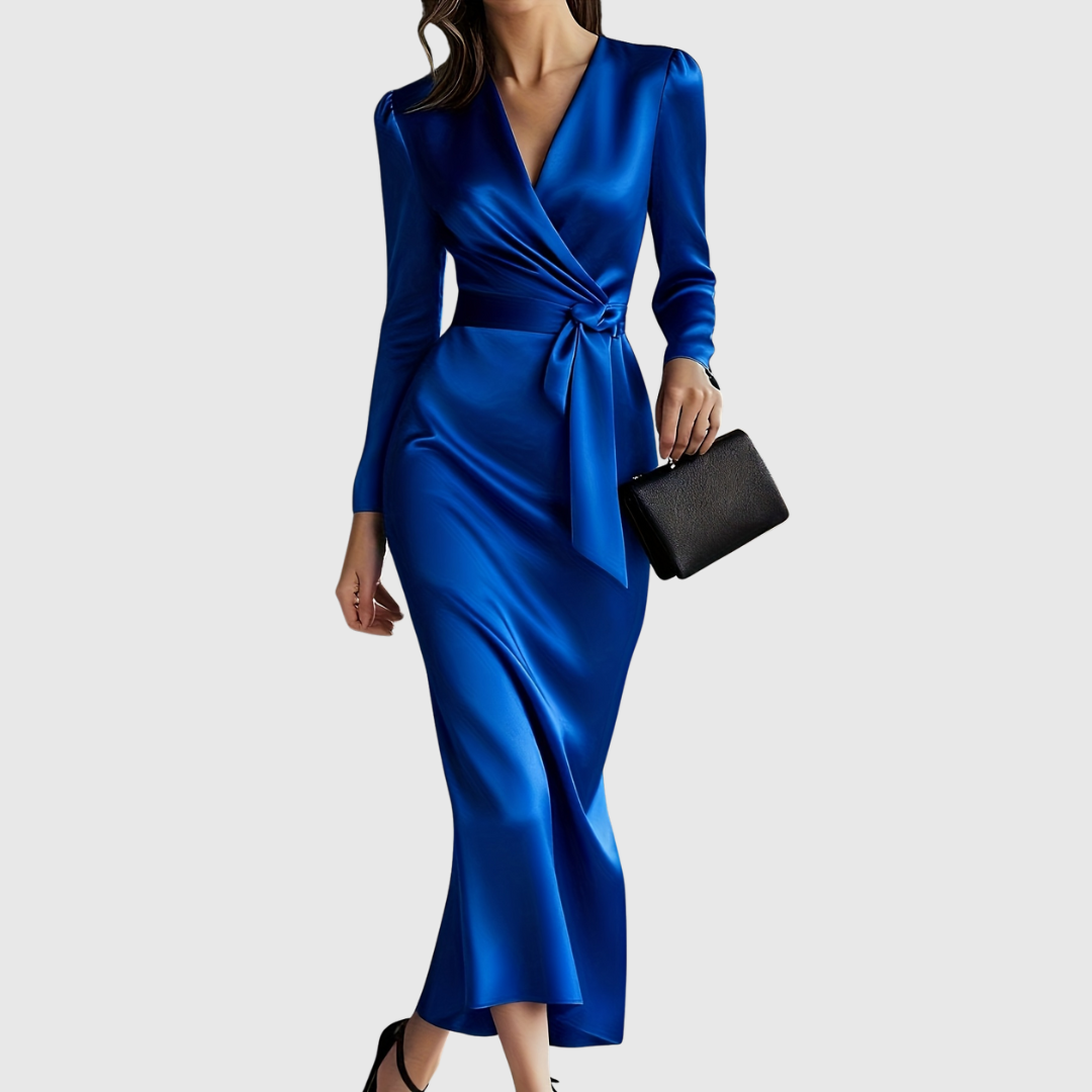 Elene | Solid Color Satin Long Sleeve Dress