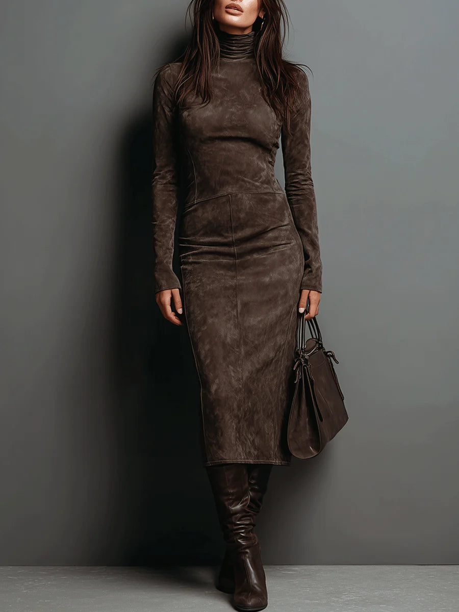 Evie™ | Suede-Feel High-Neck Midi Dress
