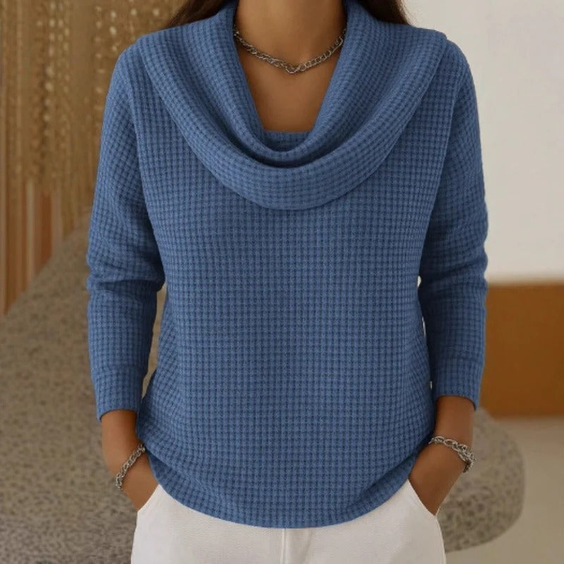 Catherine | Warm Waffle Knit Jumper with Elegant Cowl Neck