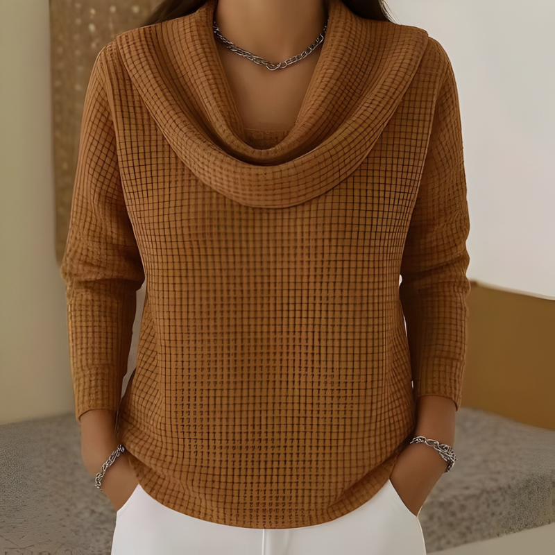 Catherine | Warm Waffle Knit Jumper with Elegant Cowl Neck