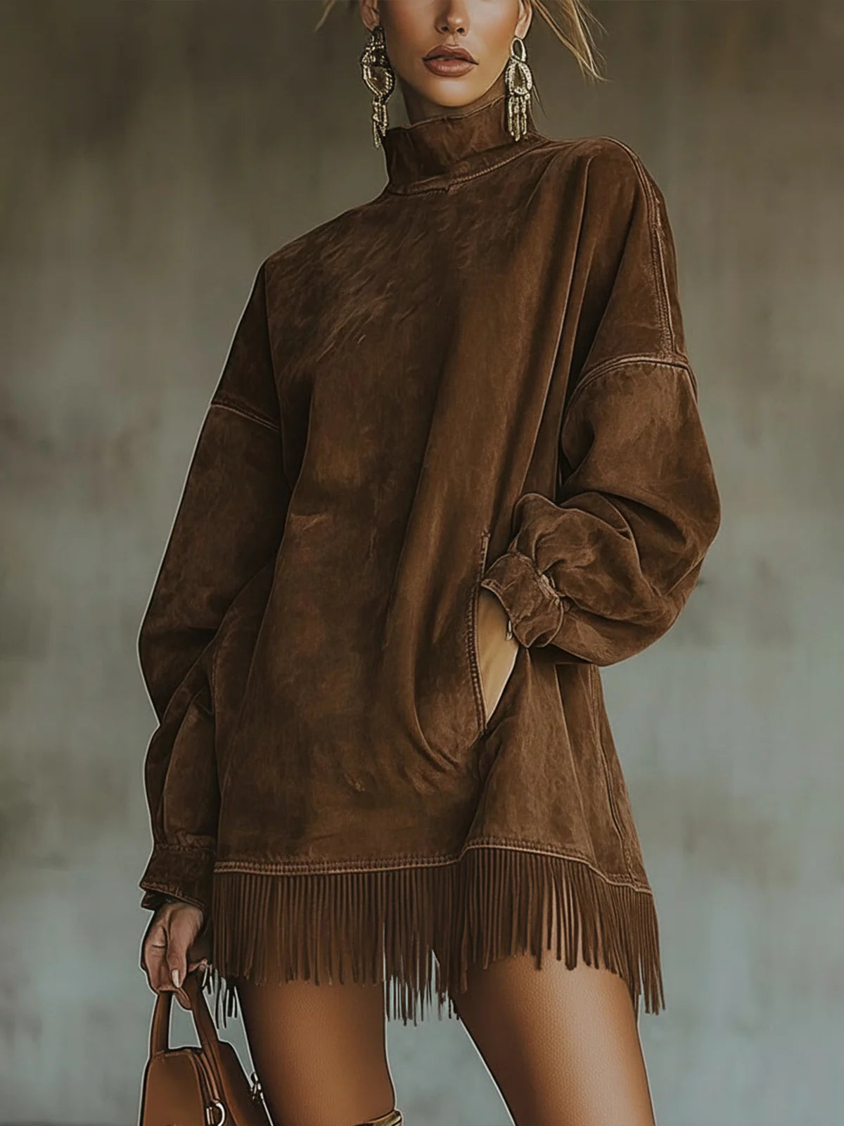 Rowena | Cozy Suede Fringe Dress