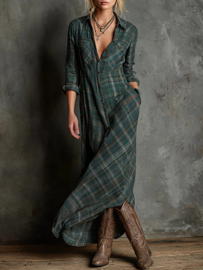 Harlow | Long Plaid Shirt Dress