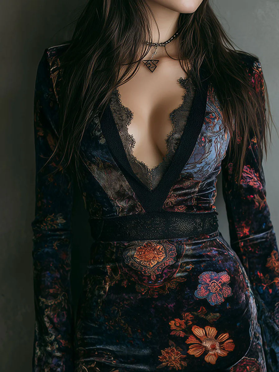 Lila | Bohemian Velvet Lace Dress