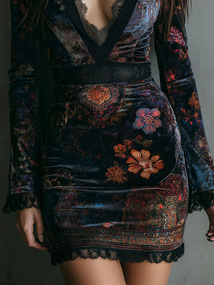 Lila | Bohemian Velvet Lace Dress