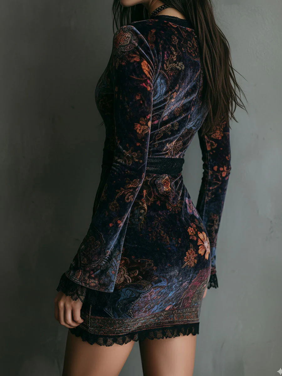 Lila | Bohemian Velvet Lace Dress