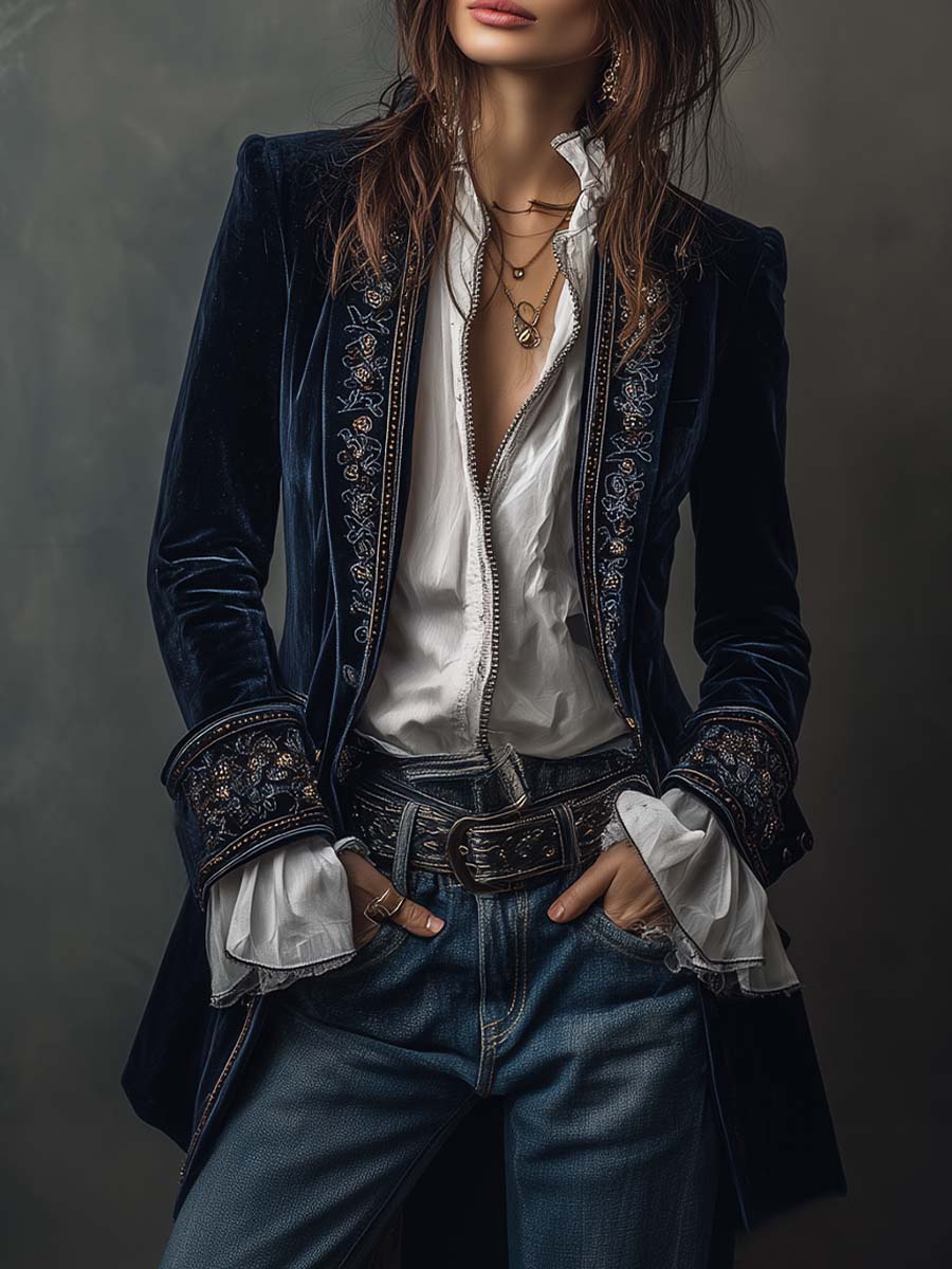 Imogen | Elegant Embroidered Velvet Jacket