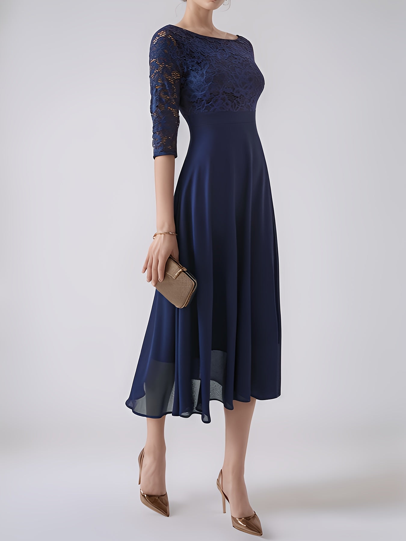 Claara | Navy Blue Chiffon Evening Gown
