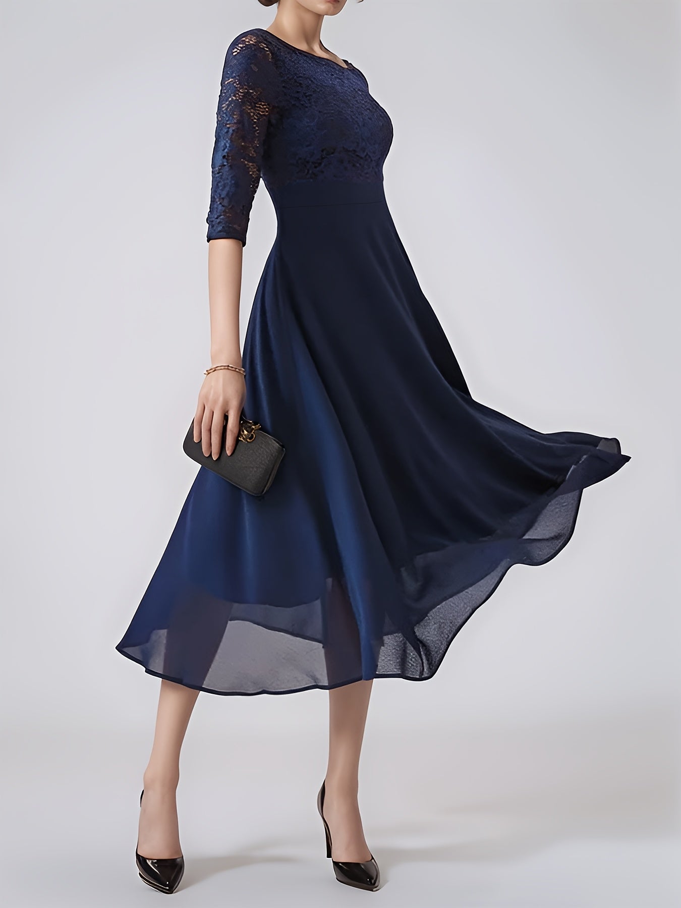 Claara | Navy Blue Chiffon Evening Gown